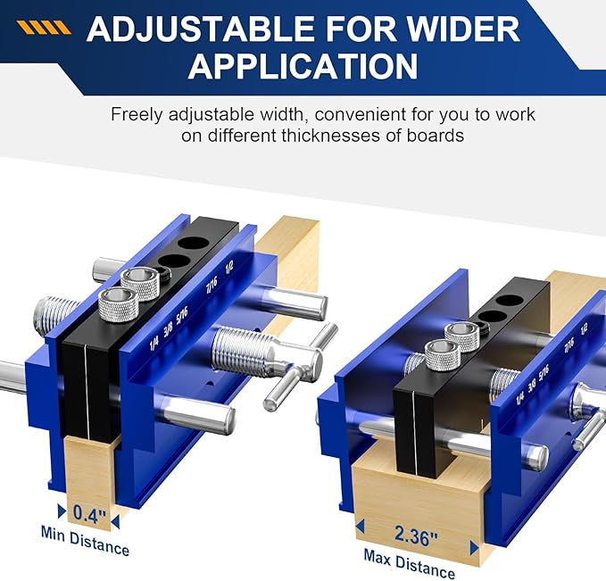 Self Centering Dowel Jig Kit, Drill Guide Jig Block for Straight Holes with 6PCS Drill Bushings, Premium Self Centering Doweling Jig Kit for Woodworking, Adjustable Width Biscuit Joiner Tool