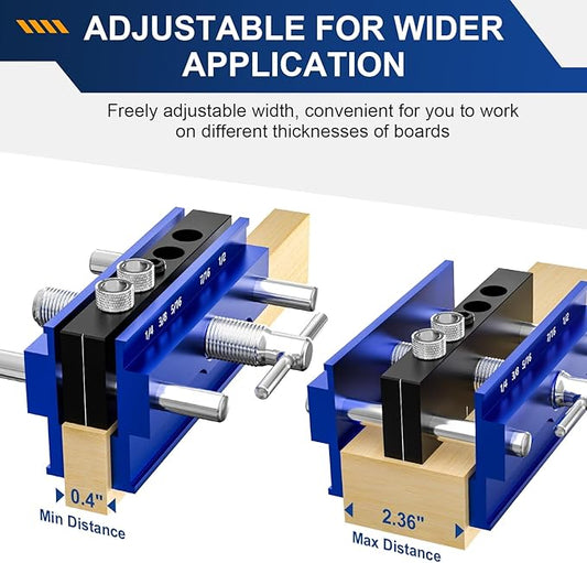 Self Centering Dowel Jig Kit, Drill Guide Jig Block for Straight Holes with 6PCS Drill Bushings, Premium Self Centering Doweling Jig Kit for Woodworking, Adjustable Width Biscuit Joiner Tool